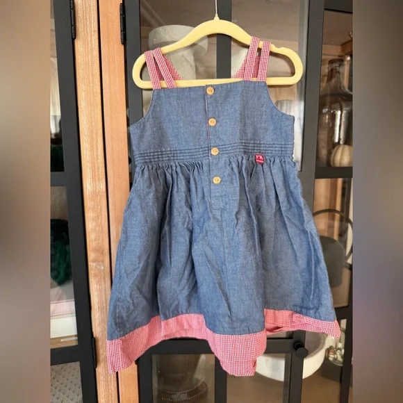 Vintage Peter Rabbit embroidered denim dress toddler girl gingham y2k